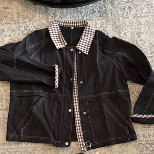 Elegant Black Jacket with Checkered Accents